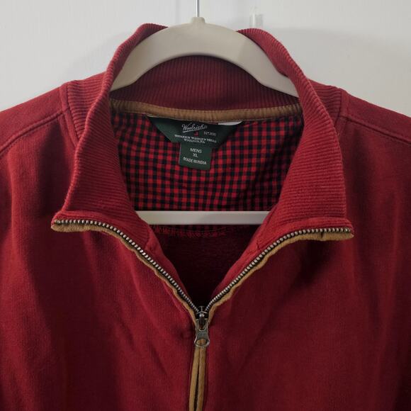 Men's Woolrich 1/4 Zip Burgundy Elbow Patch Pullover Sweatshirt Sz XL Utility - Picture 2 of 7
